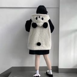 Women Winter Faux Fleece Hoodies Jacket Harajuku Kawaii Cartoon Panda Ears Long Sleeve Sweatshirt Oversized Button Down Plush
