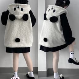 Women Winter Faux Fleece Hoodies Jacket Harajuku Kawaii Cartoon Panda Ears Long Sleeve Sweatshirt Oversized Button Down Plush