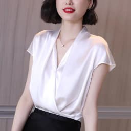 2026 Summer Beautiful Women's Blouses Fashion Chiffon V Neck Women Blouses Satin Office Black Women Elegant Shirts Silk Camisa