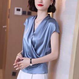 2026 Summer Beautiful Women's Blouses Fashion Chiffon V Neck Women Blouses Satin Office Black Women Elegant Shirts Silk Camisa