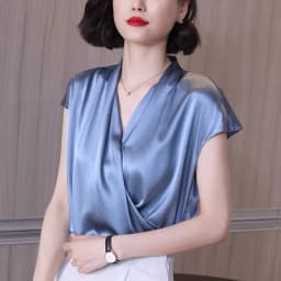 2026 Summer Beautiful Women's Blouses Fashion Chiffon V Neck Women Blouses Satin Office Black Women Elegant Shirts Silk Camisa