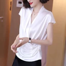 2026 Summer Beautiful Women's Blouses Fashion Chiffon V Neck Women Blouses Satin Office Black Women Elegant Shirts Silk Camisa