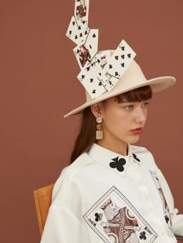 Women's Loose Plum Embroidery Playing Card Printed Shirt, Spring and Autumn Shirt