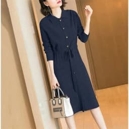 Loose Pullover Sweater Dress Lace-UP 2026 New Spring Size XXXL High-End Turn-Down Collor Long Knitted Dress Women's Autumn Dress