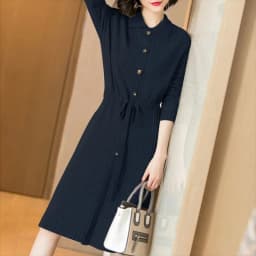 Loose Pullover Sweater Dress Lace-UP 2026 New Spring Size XXXL High-End Turn-Down Collor Long Knitted Dress Women's Autumn Dress