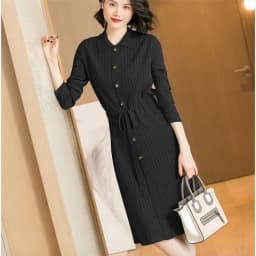 Loose Pullover Sweater Dress Lace-UP 2026 New Spring Size XXXL High-End Turn-Down Collor Long Knitted Dress Women's Autumn Dress