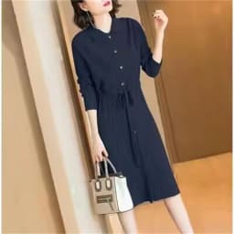 Loose Pullover Sweater Dress Lace-UP 2026 New Spring Size XXXL High-End Turn-Down Collor Long Knitted Dress Women's Autumn Dress