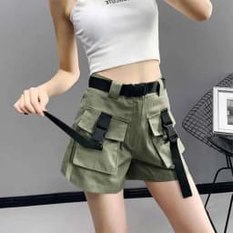 MEXZT Cargo Shorts Women Harajuku Streetwear High Waist Pockets Belt Wide Leg Shorts Korean Loose All Match Casual Short Pants