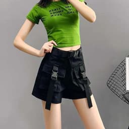 MEXZT Cargo Shorts Women Harajuku Streetwear High Waist Pockets Belt Wide Leg Shorts Korean Loose All Match Casual Short Pants