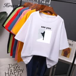 Hirsionsan Cartoon Printed Cotton Summer T Shirts Women Soft Kawaii Loose Tees Female Plus Size Short Sleeve Tops for Lady 2023