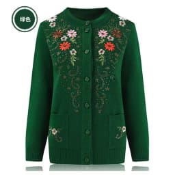 Middle-aged and elderly women's Embroidery Knit Cardigan Jacket Single-breasted Slim Sweater Coat Thin Grandma Spring Clothing