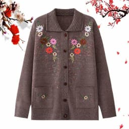 Middle-aged and elderly women's Embroidery Knit Cardigan Jacket Single-breasted Slim Sweater Coat Thin Grandma Spring Clothing