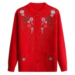 Middle-aged and elderly women's Embroidery Knit Cardigan Jacket Single-breasted Slim Sweater Coat Thin Grandma Spring Clothing