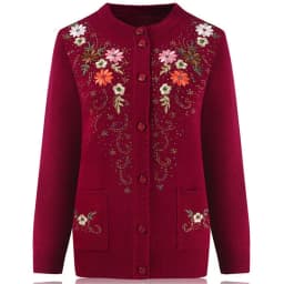 Middle-aged and elderly women's Embroidery Knit Cardigan Jacket Single-breasted Slim Sweater Coat Thin Grandma Spring Clothing