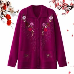 Middle-aged and elderly women's Embroidery Knit Cardigan Jacket Single-breasted Slim Sweater Coat Thin Grandma Spring Clothing