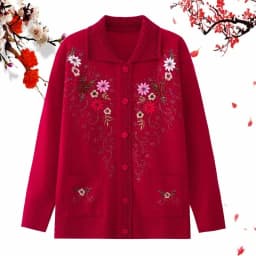 Middle-aged and elderly women's Embroidery Knit Cardigan Jacket Single-breasted Slim Sweater Coat Thin Grandma Spring Clothing