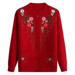 Middle-aged and elderly women's Embroidery Knit Cardigan Jacket Single-breasted Slim Sweater Coat Thin Grandma Spring Clothing