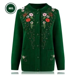 Middle-aged and elderly women's Embroidery Knit Cardigan Jacket Single-breasted Slim Sweater Coat Thin Grandma Spring Clothing