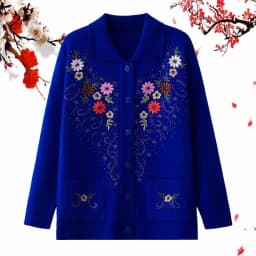 Middle-aged and elderly women's Embroidery Knit Cardigan Jacket Single-breasted Slim Sweater Coat Thin Grandma Spring Clothing