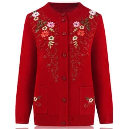 Middle-aged and elderly women's Embroidery Knit Cardigan Jacket Single-breasted Slim Sweater Coat Thin Grandma Spring Clothing