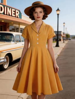 Tonval Turn Down Collar Button Up Yellow Elegant Women Summer Dress 1950S Vintage Style Ladies Plain Midi Swing Dresses