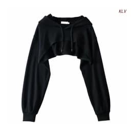 Womens Long Sleeve Cropped Hoodies Sweatshirt Aesthetic Punk Hip-Hop Dance Plain Sexy Rave Cutout Loose Super Crop Top