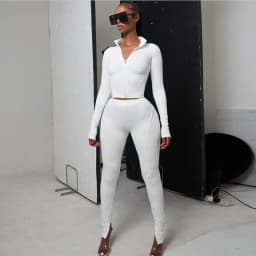 Autum New Two Piece Sets Long Sleeve Zipper Coat and Split Long Pants Women Tracksuit Casual Workout Sportswear Gray Sweatsuit