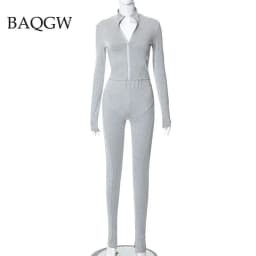 Autum New Two Piece Sets Long Sleeve Zipper Coat and Split Long Pants Women Tracksuit Casual Workout Sportswear Gray Sweatsuit