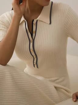 Women's White Knit Maxi Dress Elegant Short Sleeve Patchwork Bodycon Party Dress Casual Lapel High Waist Fashion Autumn Knitwear