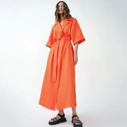 Cotton Linen Long Wrap Summer Dresses Woman Belt Lace Up Notched Office Women Dress A-Line Elegant Slit Dress Robe Femme