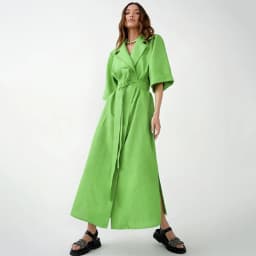 Cotton Linen Long Wrap Summer Dresses Woman Belt Lace Up Notched Office Women Dress A-Line Elegant Slit Dress Robe Femme