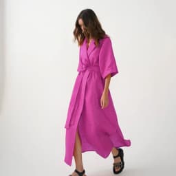 Cotton Linen Long Wrap Summer Dresses Woman Belt Lace Up Notched Office Women Dress A-Line Elegant Slit Dress Robe Femme