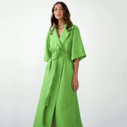 Cotton Linen Long Wrap Summer Dresses Woman Belt Lace Up Notched Office Women Dress A-Line Elegant Slit Dress Robe Femme