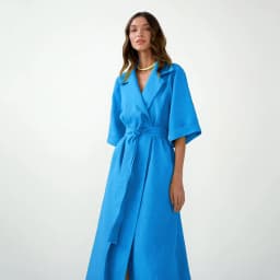 Cotton Linen Long Wrap Summer Dresses Woman Belt Lace Up Notched Office Women Dress A-Line Elegant Slit Dress Robe Femme