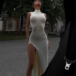 Y2k Fashion Basic White Turtleneck Slim Midi Dresses Women's Sexy Side Split Sleeveless Bodycon Vintage Elegant Robe 2024 Summer