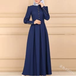 Muslim Abayat Dress for Women, Round Neck, Long Sleeve, Button Decoration, Simple, Versatile Cuffs, High Waist