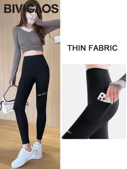 BIVIGAOS Autumn Winter Pocket Phone Shark Leggings Women High Waist Slim-Fit Sport Fitness Leggings Warm Fleece Leggings