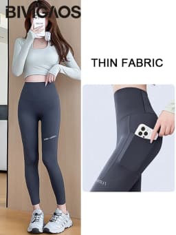 BIVIGAOS Autumn Winter Pocket Phone Shark Leggings Women High Waist Slim-Fit Sport Fitness Leggings Warm Fleece Leggings