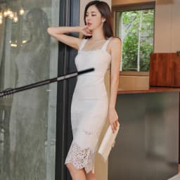 High Waist Tight Elegant Party Dress Summer White Sleeveless Square Neckline Suspenders Decorated With Lace Trim Dress Women