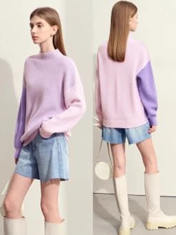 AMII Minimalism Sweaters Women 2024 Autumn Street Wear Spliced Knitted Top Drop Sleeve Loose Full Pullovers Sweaters 12344144