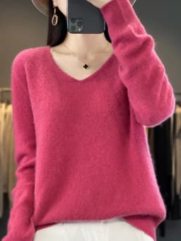 100% Pure Merino Wool Sweater Women V-neck Pullover Autumn /winter Casual Knit Tops Solid Color Regular Female Jacket Hot
