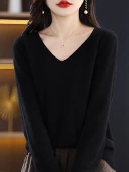 100% Pure Merino Wool Sweater Women V-neck Pullover Autumn /winter Casual Knit Tops Solid Color Regular Female Jacket Hot