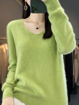 100% Pure Merino Wool Sweater Women V-neck Pullover Autumn /winter Casual Knit Tops Solid Color Regular Female Jacket Hot