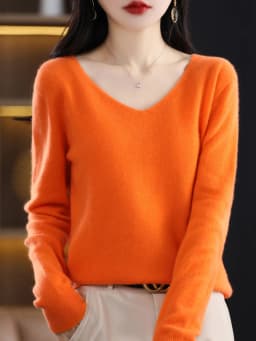 100% Pure Merino Wool Sweater Women V-neck Pullover Autumn /winter Casual Knit Tops Solid Color Regular Female Jacket Hot