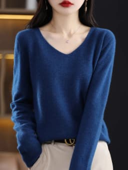 100% Pure Merino Wool Sweater Women V-neck Pullover Autumn /winter Casual Knit Tops Solid Color Regular Female Jacket Hot