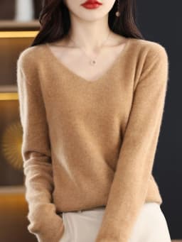 100% Pure Merino Wool Sweater Women V-neck Pullover Autumn /winter Casual Knit Tops Solid Color Regular Female Jacket Hot