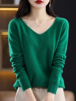 100% Pure Merino Wool Sweater Women V-neck Pullover Autumn /winter Casual Knit Tops Solid Color Regular Female Jacket Hot