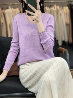 100% Pure Merino Wool Sweater Women V-neck Pullover Autumn /winter Casual Knit Tops Solid Color Regular Female Jacket Hot