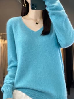 100% Pure Merino Wool Sweater Women V-neck Pullover Autumn /winter Casual Knit Tops Solid Color Regular Female Jacket Hot