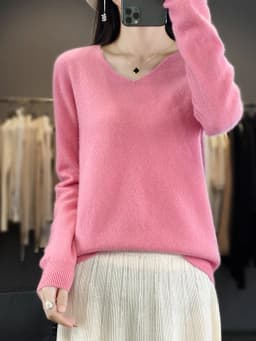 100% Pure Merino Wool Sweater Women V-neck Pullover Autumn /winter Casual Knit Tops Solid Color Regular Female Jacket Hot